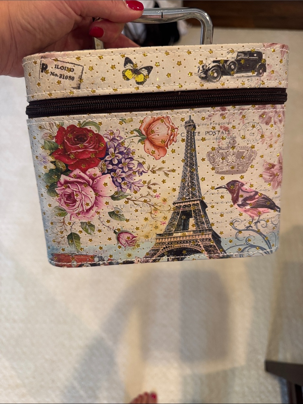 Floral Eiffel Tower Cosmetic Train Case - Pink & Cream